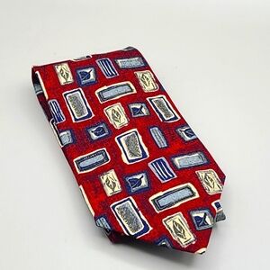 Ferrell Reed for Nordstrom - Geometric Print Silk Tie - Maroon, Navy & White